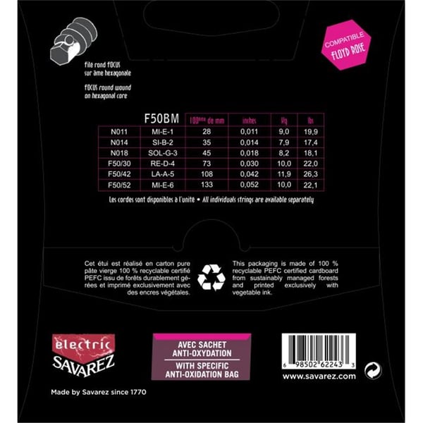 Savarez F50BM Corde Focus per Chitarra Elettrica 11-52, Set/6
