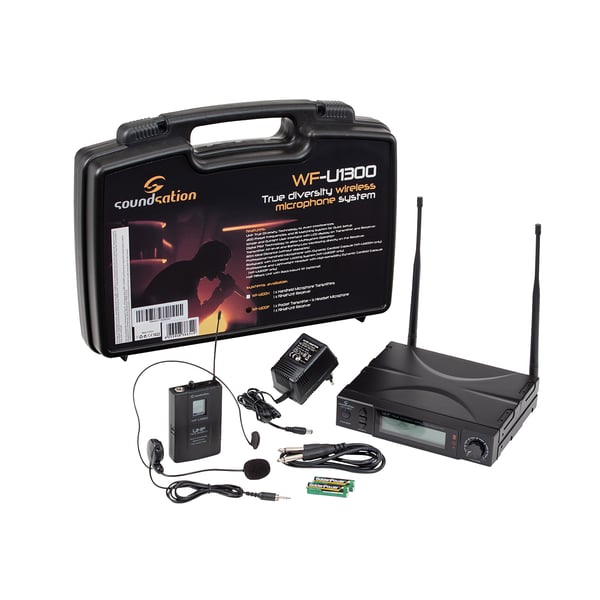 SOUNDSATION Radiomicrofono UHF True Diversity 300 canali con Trasmettitore Tascabile ed archetto. Modello WF-U1300P