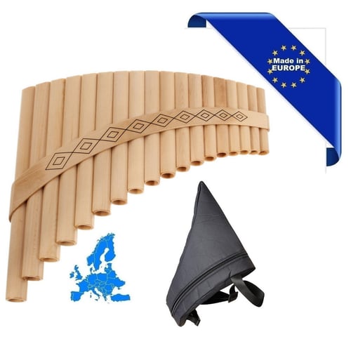 HORA FLAUTO DI PAN SOLIST CONTRALTO IN SOL MADE IN EUROPE + BORSA 18 CANNE SOL1-DO3 IN ACERO FORMA CURVA ORNAMENTO INTAGLIATO