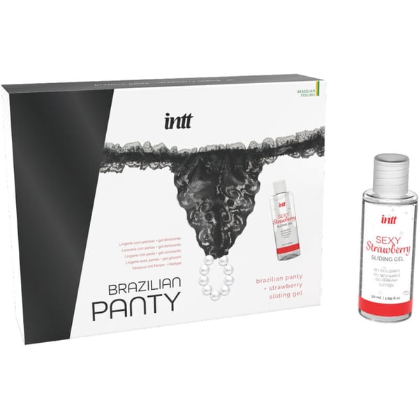 INTT - CULOTTE BRÉSILIENNE NOIRE AVEC PERLES ET GEL LUBRIFIANT 50ML