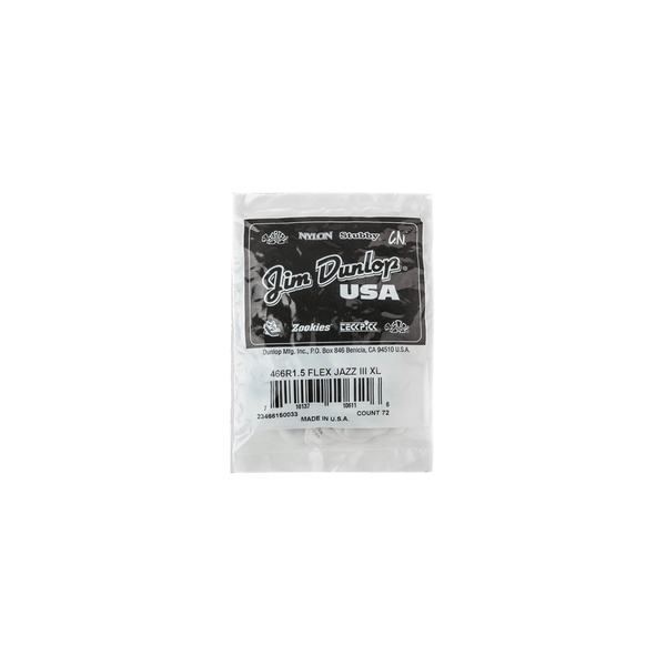 Dunlop 466R150 Tortex Flex Jazz III XL 1.5 mm Bag/72
