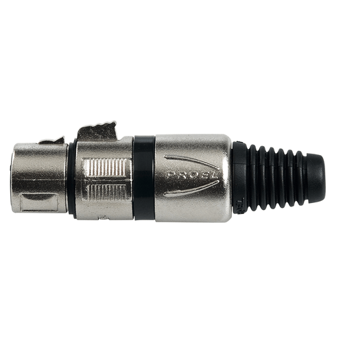 PROEL STAGE Presa volante XLR professionale 3 poli, pinza interna in nylon con molla terminale in PVC. Colore: Argento con anello nero.
