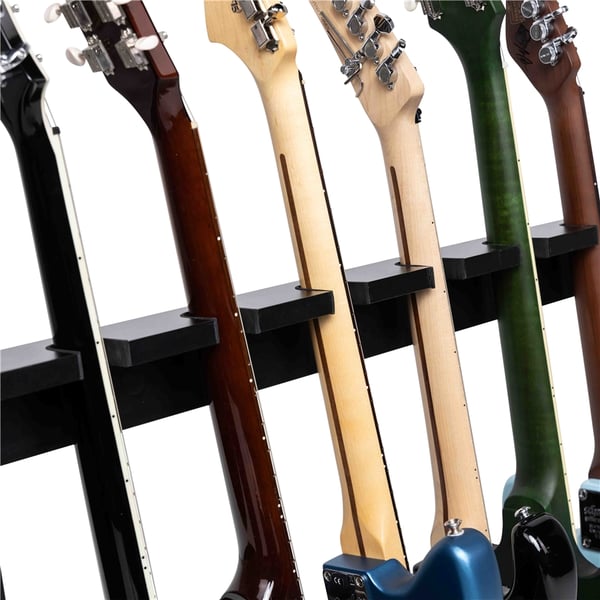 Gator Frameworks GFW-GTR-WD6RK-BLK Supporto in legno per 6 chitarre con finitura nera<br>