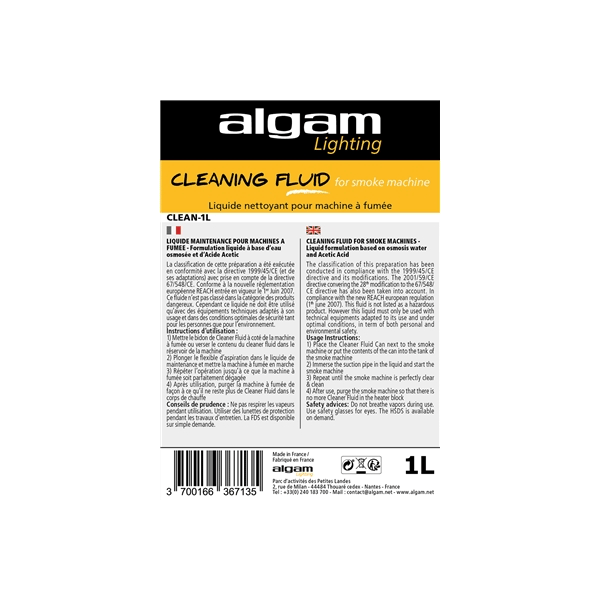 Algam Lighting CLEAN-1L Liquido Pulizia Macchina del Fumo 1L