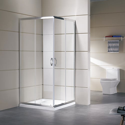 Box Doccia Vetro Trasparente Anticalcare Temperato 4MM Apertura Angolare Doppio Scorrevole H185