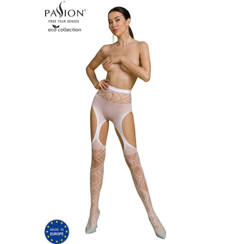 PASSION WOMAN GARTER &amp; STOCK PASSION - COLLEZIONE ECO BODYSTOCKING ECO S005 BIANCO