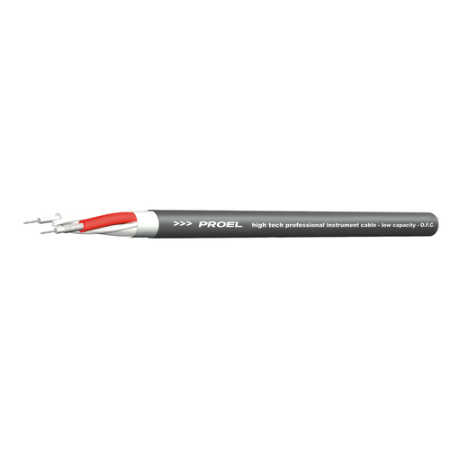 PROEL STAGE Nuovo cavo professionale esoterico sbilanciato per strumenti. Realizzato con 2 conduttori in rame O.F.C. (Oxygen Free Copper) twistati con riempitivi in PVC e ricoperti con calza in tessuto non tessuto.