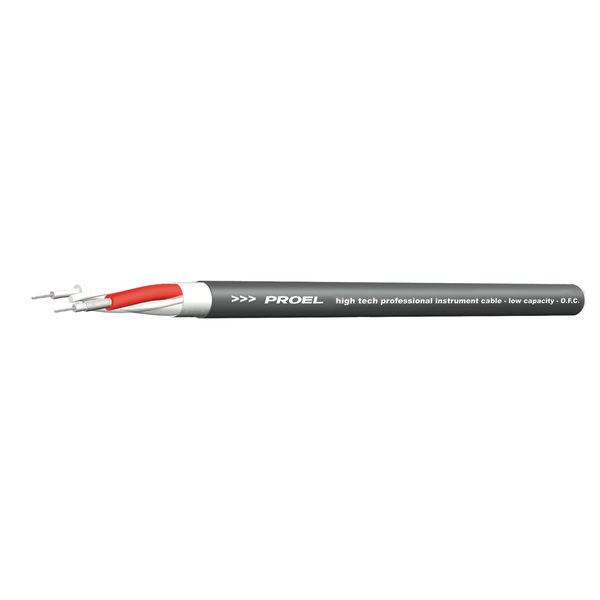 PROEL STAGE Nuovo cavo professionale esoterico sbilanciato per strumenti. Realizzato con 2 conduttori in rame O.F.C. (Oxygen Free Copper) twistati con riempitivi in PVC e ricoperti con calza in tessuto non tessuto.