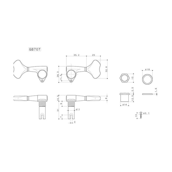 GOTOH Set Meccaniche per Basso Elettrico, L2 R2, Cromato