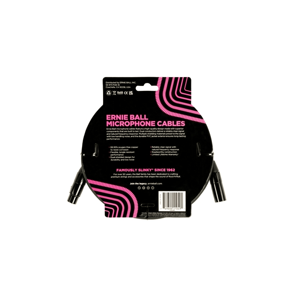 Ernie Ball 6388 Cavo Microfonico PVC nero 6 m