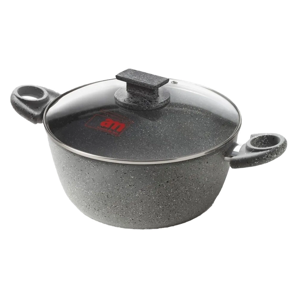 Casseruola Antiaderente Effetto Pietra Con Coperchio - 20 Cm, Adatta A Induzione, Corpo In Alluminio Forgiato