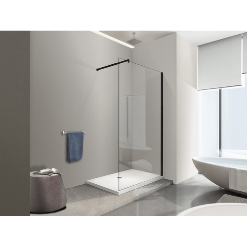 Moderna Parete Doccia Walk-in 8mm con telaio e braccio Nero, Easy-Clean H 200 cm - 88-90
