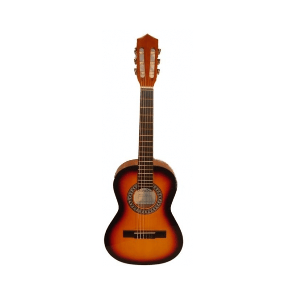 OLVEIRA CG30014SB CHITARRA CLASSICA RIDOTTA 1/4 TOP FONDO E FASCE IN TIGLIO/TASTIERA E PONTE IN ACERO/MANICO IN CATALPA/MECCANICHE NICHELATE/FINITURA LUCIDA/COLORE SUNBURST