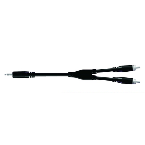 PROEL STAGE Cavo adattatore Y con connessioni stampate PROEL spina jack S tereo Ø 3.5 mm - 2 x spina RCA. Lunghezza: 1.8 m. Colore disponibile: Nero. Altre lunghezze disponibili: visualizzare le specifiche tecniche