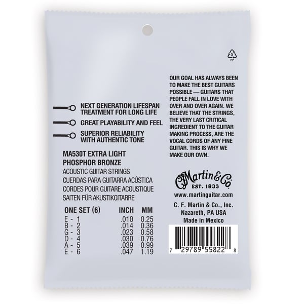 MARTIN Authentic Acoustic Lifespan® 2.0, 92/8 Phosphor Bronze, Extra Light