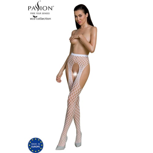 PASSION WOMAN GARTER & STOCK PASSION - COLLEZIONE ECO BODYSTOCKING ECO S003 BIANCO