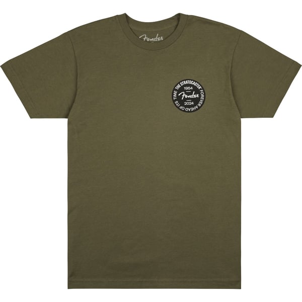 T-shirt Fender Stratocaster™ 70th Anniversary Badge Tee, Olive, XL. Modello 9101293697