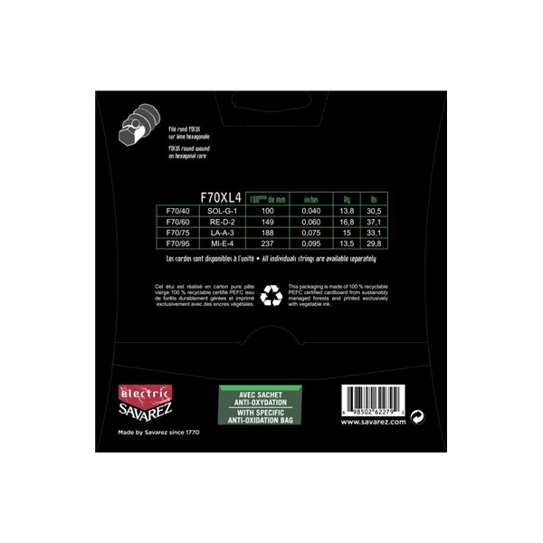 Savarez F70XL4 Corde Focus per Basso Elettrico 40-95, Set/4