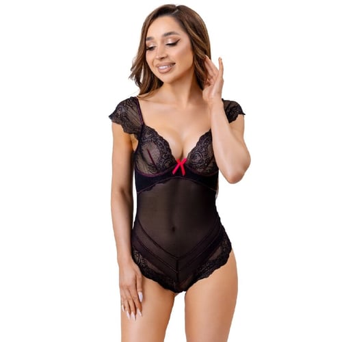 LIVCO CORSETTI BODIES LIVCO CORSETTI FASHION - EVELYN LC 20243 BODY CON PROFILI IN PIZZO E TRASPARENZE NERO L/XL