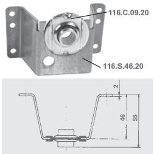 Kit supporto a legno con cuscinetto sfilabile (piega 46 mm) - Zincato