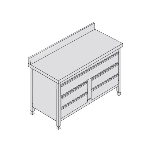 Cassettiera 100x70x85 acciaio inox 304 alzatina 5 cassetti ristorante RS5877