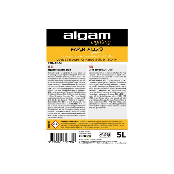 Algam Lighting FOA-CE-5L Liquido Schiumogeno Concentrato ECO 4% 5L