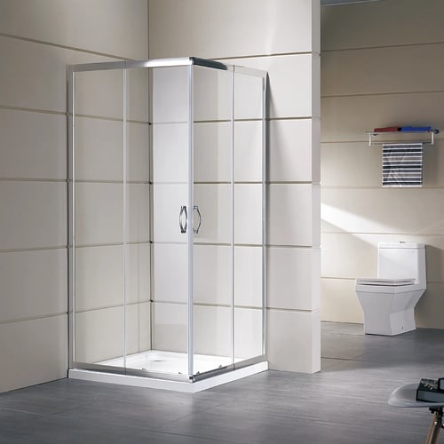 Box Doccia Vetro Trasparente Anticalcare Temperato 4MM Apertura Angolare Doppio Scorrevole H185