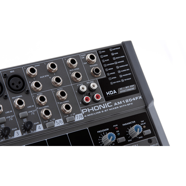 PHONIC AM1204FX MIXER 8 CANALI CON EFFETTI DIGITALI PHANTOM 48 V SLIDER STEREO 60MM EX-DEMO
