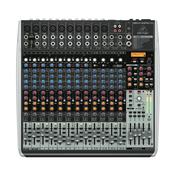 BEHRINGER XENYX QX2442USB MIXER 24 INGRESSI 8 COMPRESSORI EFFETTI KLARK TEKNIK WIRELESS READY INTERFACCIA AUDIO USB SOFTWARE