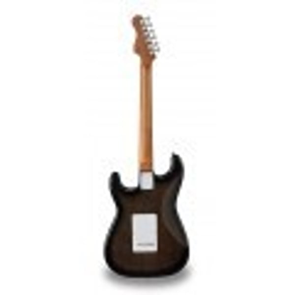 SOUNDSATION Chitarra elettrica double cutaway con 2 single coil + humbucker splittabile e meccaniche autobloccanti (equipaggiata Wilkinson, tastiera e manico in acero roasted, top fiammato). Modello RIDER-DELUXE-M TRBK
