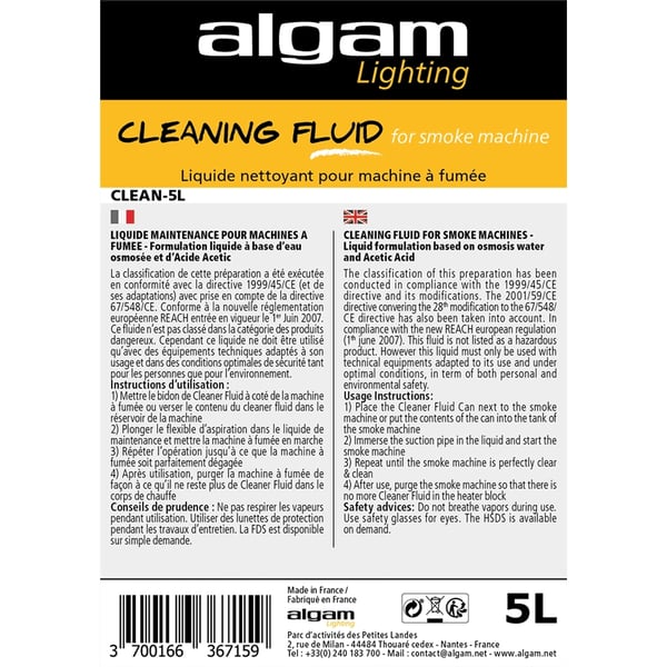 Algam Lighting CLEAN-5L Liquido Pulizia Macchina del Fumo 5L