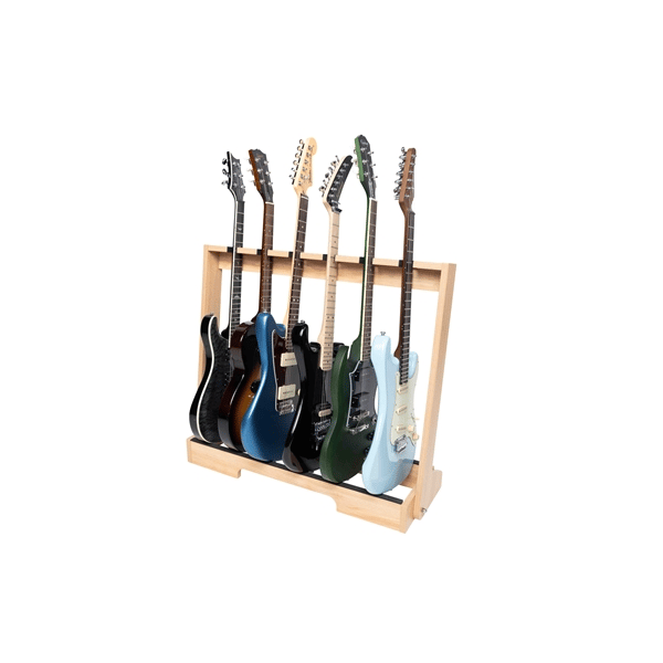 Gator Frameworks GFW-GTR-WD6RK-MPL Supporto in legno per 6 chitarre con finitura in acero naturale<br>