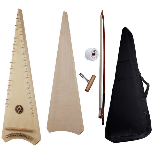 HORA SALTERIO TENORE ( TENOR PSALTERY ) TOP ABETE FONDO FASCE ACERO 30 CORDE CON BORSA ARCHETTO PECE E CHIAVE ACCORDATURA DO4-FA6
