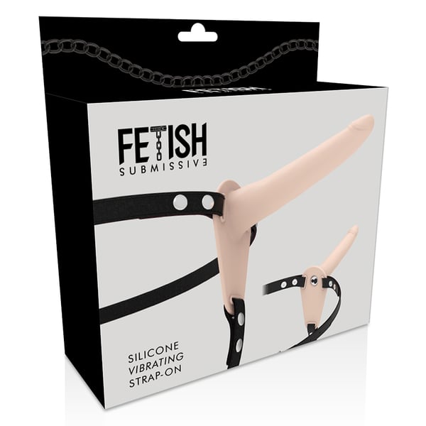 FETISH SUBMISSIVE HARNESS - FLESH SILICONE VIBRATOR 15 CM