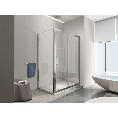 Box doccia angolare parete fissa e porta scorrevole vetro 6 mm Fisso 87,5-90 Porta 165-170