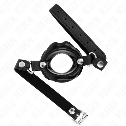KINK COLLAR & GAG KINK - BAVAGLIO LIP 8 CM CON CINTURINO IN SIMILPELLE NERA 63 x 2 CM REGOLABILE 39-58 CM