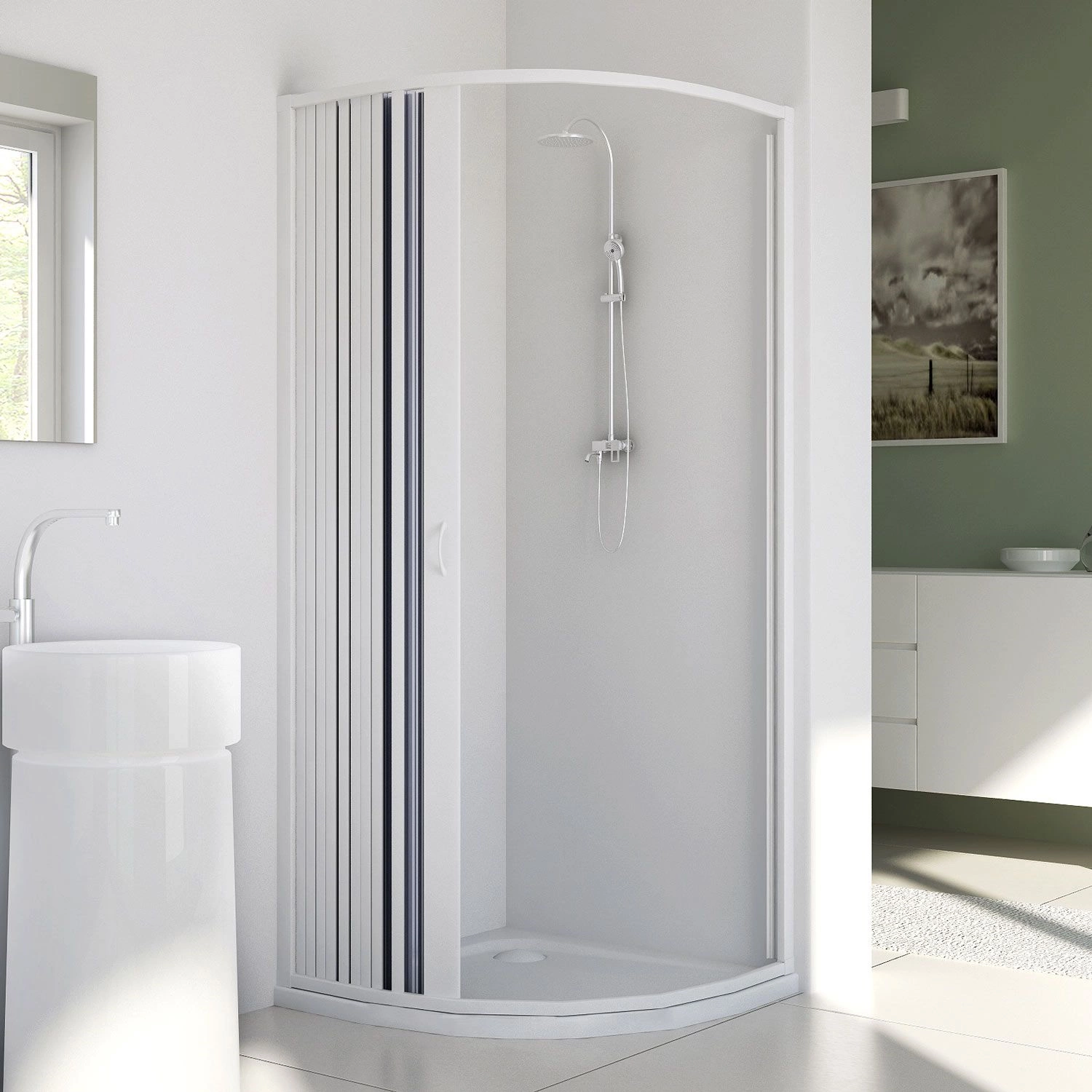 Box Doccia Giove in PVC Semicircolare Angolare 2 Lati Apertura Scorrevole Latera - Foto 11 di 11