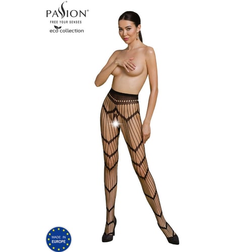 PASSION WOMAN GARTER & STOCK PASSION - COLLEZIONE ECO BODYSTOCKING ECO S006 NERO