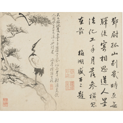 Luo Ping Paesaggi, Fiori e Uccelli: Gru su pino, Dinastia Qing, 1780