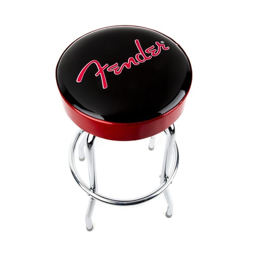 Sgabello da bar con logo nero in rilievo Fender™, nero/rosso, 24"