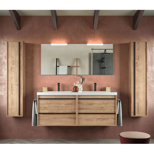 Set Bagno Completo PRIMULA 80 cm con Specchio - Rovere Eternity