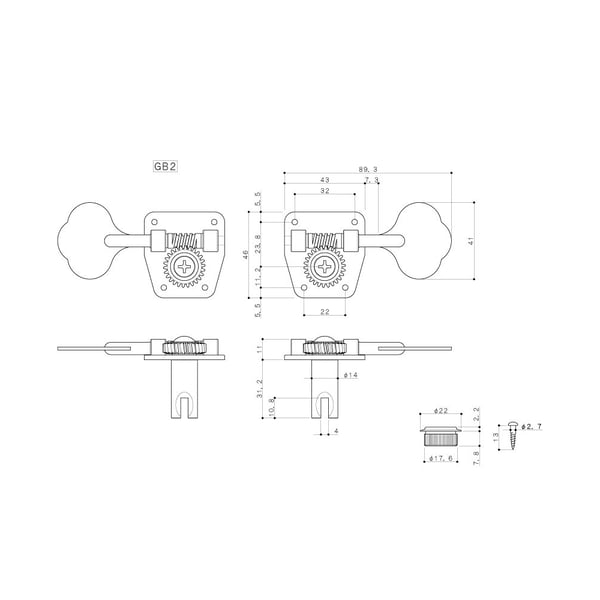 GOTOH Set Meccaniche per Basso Elettrico, L4 Cromo