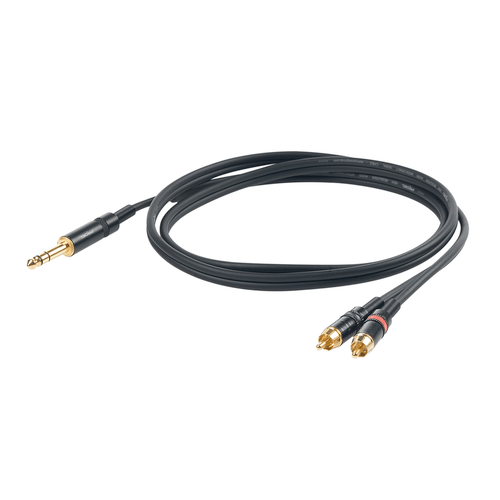 PROEL STAGE Cavo audio professionale "Y" con connessioni spina jack Stereo Ø 6.3 mm Yongsheng - 2 x spina RCA Yongsheng. Lunghezza: 3 metri. Colore disponibile: Nero.