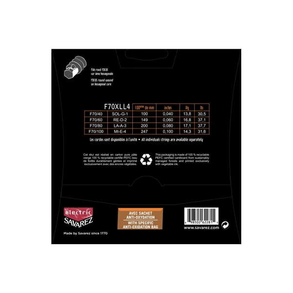 Savarez F70XLL4 Corde Focus per Basso Elettrico 40-100, Set/4